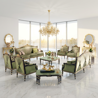 Ensemble de canapés de luxe en tissu de style européen, design classique palais français à feuilles d'or, rembourrés en éponge pour salon