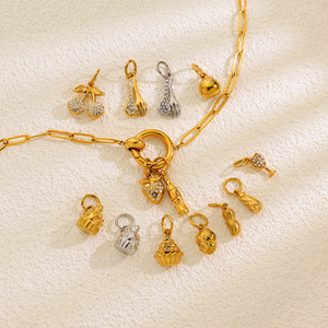 DIY Sieraden Gourmet Serie Taart Aardbei Noten Pinda Wijnglas Hangertjes RVS Charms Groothandel - Product Image 3