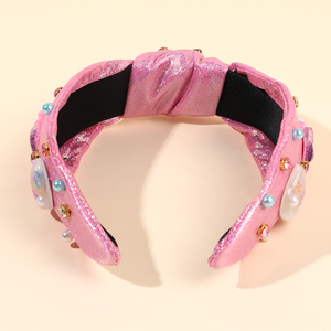 Serre-tête sirène à nœud papillon tendance été CN, en tissu scintillant avec <span class=keywords><strong>strass</strong></span>, accessoires de plage pour filles - Product Image 3