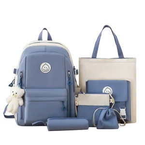 Женский повседневный рюкзак с логотипом на заказ, школьная сумка и сумка для обеда, набор из 5 предметов, школьная сумка, школьная сумка, умный рюкзак