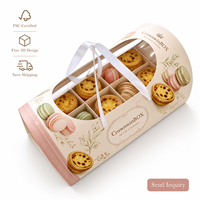 Boîte cadeau rigide écologique en forme d'arche avec fenêtre transparente en PVC et poignée en ruban pour l'emballage de macarons et de pâtisseries