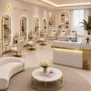 Sillón de Barbero Profesional Americano Ajustable con Efecto Madera y Dorado, Espejo LED Arqueado, Unidades de Lavacabezas y Silla de Belleza Completa para Salón - Product Image 6