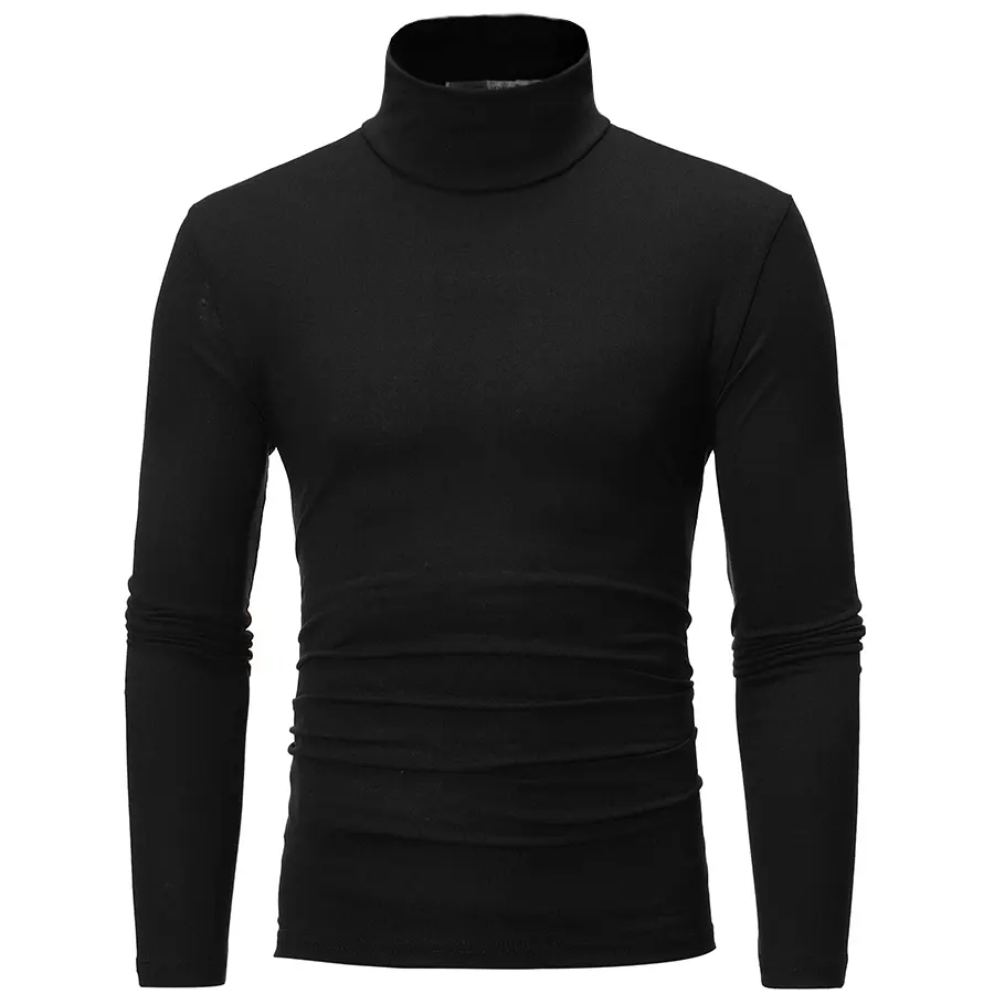 새로운 남성 솔리드 컬러 터틀넥 T 셔츠 남성 슬림 피트 긴 소매 T 셔츠 블랙 화이트 남성 t 셔츠 탑스 2XL 캐주얼 Streetwear