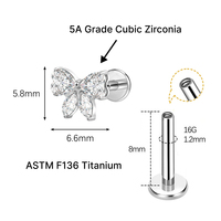 Anting-anting titanium zirconium ASTM F136 kualitas implan, ulir dalam, untuk helix, tragus, bibir, pernikahan, dan tindik tubuh.
