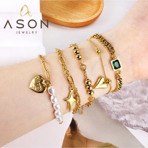Pulseras Personalizables con Forma de Corazón, Resistentes al Agua, con Perlas y Circonitas, Joyería para Mujer, Pulseras de Acero Inoxidable Chapadas en Oro de 18K - Product Image 1