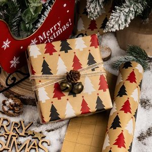 MAYPLUSS Kraft Christmas Wrapping <b>Paper</b> 17 Inch X 33 Feet <b>Red</b> Black White Trees Minimalist Design Recyclable Packaging <b>Paper</b> - Product Image 3