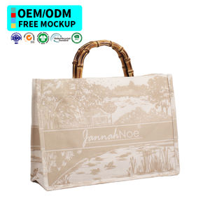 Borse Tote Personalizzate in Stile Cinese in Tela di Bambù e Cotone con Motivi Ricamati o Stampati, Ideali come Sacchetti Regalo per lo <span class=keywords><strong>Shopping</strong></span> - Product Image 1