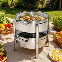 Plat à chafing rond en acier inoxydable avec couvercle en verre, ensemble chauffe-plats empilable pour buffet, idéal pour mariages, fêtes, restaurants et services de traiteur