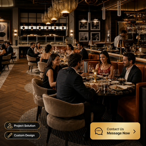 เฟอร์นิเจอร์ร้านอาหารสไตล์อินดัสเทรียลเรโทร <span class=keywords><strong>โต๊ะ</strong></span>และเก้าอี้หนังโค้งไม้สำหรับร้านสเต็กและบาร์ - Product Image 2