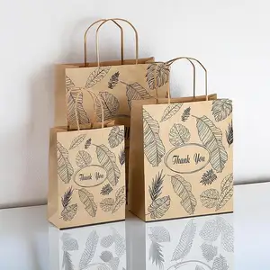 Thank You With Your Own Logo Shopping Custom Kraft Gift Paper Bags With Handles