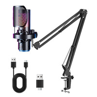 Micrófono USB Inalámbrico Profesional CG3 RGB para Grabación en Computadora, Micrófono de Condensador de Escritorio con Reducción de Ruido para Transmisión en Vivo y Juegos