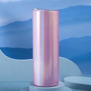 Gobelet isotherme à double paroi en acier inoxydable de 20 oz, vierge pour sublimation, fin et droit, avec couvercle et paille, à paillettes - Product Image 6