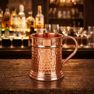 Hand Hammered Copper Double Wall Moscow Mule <b>Mug</b> <b>Large</b> Capacity Eco-Friendly Drinkware Handle for Home Office Party-Indian Home - Product Image 1