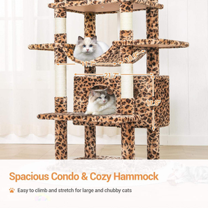 Árbol rascador <span class=keywords><strong>para</strong></span> gatos de alta resistencia de 72 pulgadas de altura con estampado de leopardo, dos casas y 3 hamacas <span class=keywords><strong>para</strong></span> gatos grandes, gimnasio de juegos - Product Image 4
