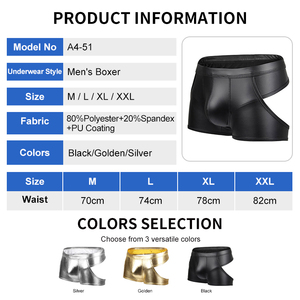 Sexy Gay <strong>New</strong> Design Party Leather Men's <strong>Boxers</strong> Mid-Rise Waist Sexy Patent Leather Underwear Butt-Exposing Sexy <strong>Boxers</strong> Briefs - Product Image 2