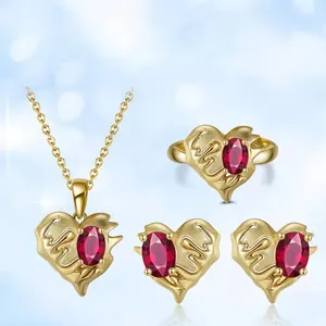 Redleaf New 925 Sterling Silver Jewelry Set Natural Garnet Necklace Earrings Ring Jewelry Sets For Girl