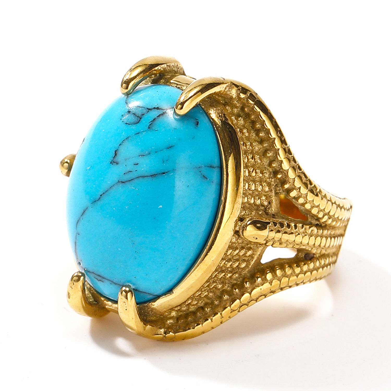 2024 Wholesale High End Men's Jewelry Rings Exaggerated Dragon Claw White  Blue Green Turquoise Big Stone Stainless Steel Rings