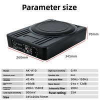 Haut-parleur de voiture 12V haute puissance en alliage d'aluminium, mise à niveau audio sous le siège, subwoofer actif ultra-plat de 8 pouces, 50-150Hz, 75-90dB
