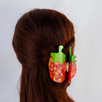 YIYI 8.7cm pince à cheveux rouge et blanc fraise pince à cheveux épissage gravure jaune peinture acétate pince à cheveux personnalisée