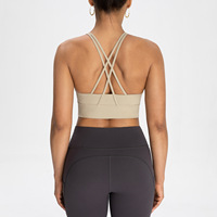 Soutien-gorge de sport respirant à maintien élevé pour femme, couleur unie, dos croisé élégant, idéal pour l'extérieur et la gym