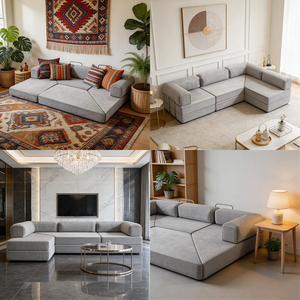 Ensemble de canapé-<span class=keywords><strong>lit</strong></span> modulaire convertible en forme de L, canapé inclinable avec design pliable portable pour salon, utilisation en salle de sport, meubles de salon - Product Image 5