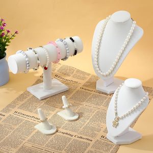 Custom Microfiber Leather Metal Frame Jewelry Display Sets Stand Mannequin <b>Necklace</b> Bracelet Props for Luxury Store Window - Product Image 2
