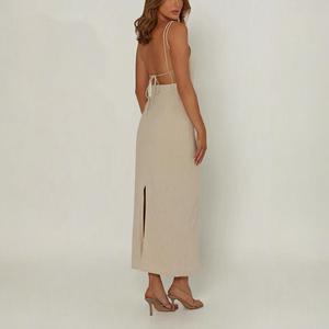 Personalizzato di alta qualità Casual Maxi aderente senza maniche con spacco sul retro in tinta unita <span class=keywords><strong>nero</strong></span> da donna in <span class=keywords><strong>lino</strong></span> estivo sottoveste <span class=keywords><strong>vestito</strong></span> da donna - Product Image 5