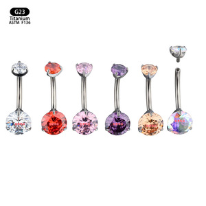 F136 <b>Titanium</b> Navel <b>Studs</b> With Zircon Crystals 8mm Ball Prong Setting For Body Piercing Jewelry Gift - Product Image 5