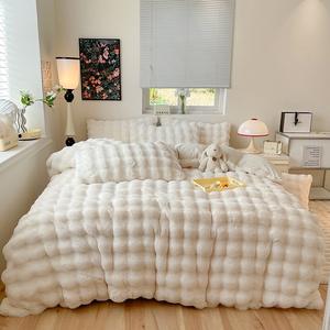 ชุดเครื่องนอนผ้ากำมะหยี่ลายกระต่ายแบบเรียบง่าย น้ำหนักเบา เหมาะสำหรับฤดูหนาว พร้อมผ้านวมและปลอกผ้านวม ให้ความสบายเป็นพิเศษ - Product Image 4