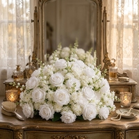 Boule de roses artificielles en tissu de soie blanc naturel de haute qualité, faite à la main, pour décoration de maison, centre de table, technique Tuoji