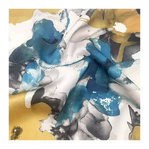 Gratis kustom gaya abstrak bunga cetak Digital lembut sutra kain Satin ramah kulit untuk saputangan