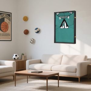 Cornice Espositiva 2026 Nera in Legno per Maglie Sportive con Protezione UV e Design Bloccabile per Maglie da Basket e <span class=keywords><strong>Calcio</strong></span> - Product Image 3