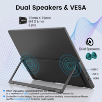 Moniteur tactile portable de 21,5 pouces, écran tactile d'ordinateur 1080P, support VESA, HDMI et USBC pour téléphones, PC, entreprise, noir