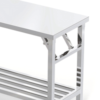 Fournisseur direct, table de travail pliable à 2 niveaux en acier inoxydable 304, étagère de rangement grande capacité, station de buanderie, établi