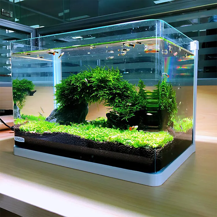 Venda por atacado pequena vidro do tanque de peixes mesa decorativa do aquário
