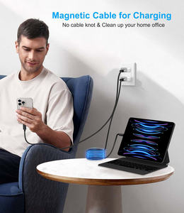 Cable <span class=keywords><strong>USB</strong></span> C de nailon autoenrollable de 66W, 1m, 3A, con accesorios de organización trenzados, carga rápida para cámaras y auriculares - Product Image 6