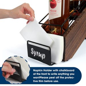 Portabottiglie Rustico in Legno con 3 Scomparti, Organizzatore a Filo Metallico per Sciroppi, <span class=keywords><strong>Vino</strong></span>, Condimenti, Succhi e Tovaglioli - Product Image 2