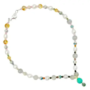 Natural turquoise Citrine Rose Quartz Energy stone Green pearl garnet Labradorite necklace gift for women