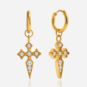Boucles d'oreilles pendantes en forme de croix en alliage de zinc avec strass sertis clos, bijoux de mode pour femmes - Product Image 1