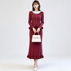 Completo tailleur gonna a pieghe con volant e colletto in pizzo, taglia unica, stile francese chic, per donna - Spedizione rapida all'ingrosso - Product Image 3
