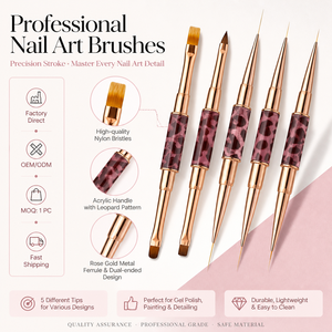 Double End Leopard Metal Handle Nail Drawing Brush Nylon <b>Liner</b> for <b>Fine</b> Line UV Gel Painting Manicure - Product Image 1