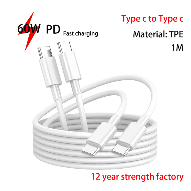 Original 60W PD USB-C to USB C Fast Charger Cable Ype C Quick Charging for Xiaomi Samsung Type C to Type C