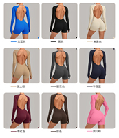 Combinaison athlétique sans couture en Spandex/Nylon, anti-transpiration, longueur intégrale, décolleté plongeant, bretelles spaghetti ajustables, col rond, pour l'automne
