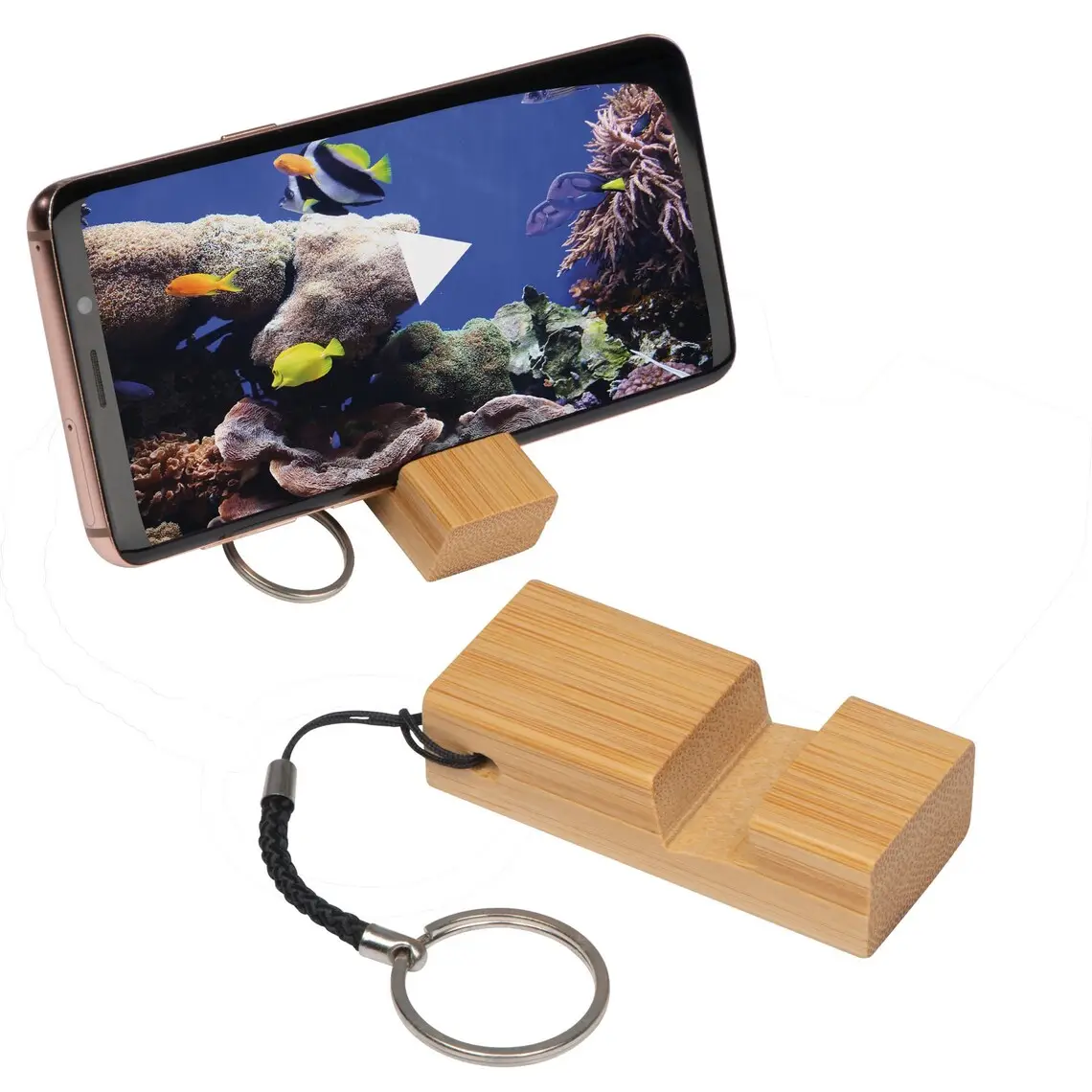 Porte-clés en bois de bambou avec logo personnalisé gravé support pour téléphone portable support en bois