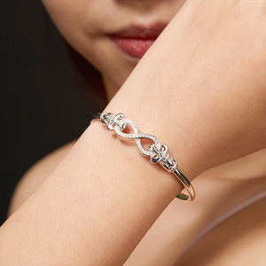 S925 Sterling Silver <b>Infinity</b> Cuff <b>Bracelet</b> With Moissanite Stones Women's Classic Jewelry Rhodium Plated Everyday Wear - Product Image 3