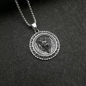 Yunnique – collier avec pendentif tête de lion en acier inoxydable, incrustation de strass argentés vintage, chaîne au design animalier, 3mm, 61cm - Product Image 1