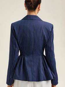 Blazer a Rayas de Moda para <span class=keywords><strong>Mujer</strong></span>, Novedad de 2025 - Dobladillo Abullonado, Cuello de Solapa, Mangas Largas, Fabricante de Ropa para <span class=keywords><strong>Mujer</strong></span> - Product Image 5