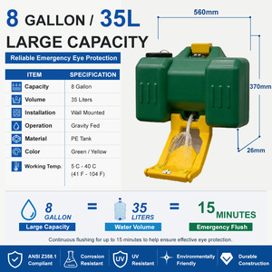 YINGSHOU 35L (9 Galones) Estación <span class=keywords><strong>de</strong></span> Ducha y Lavaojos <span class=keywords><strong>de</strong></span> Emergencia Portátil <span class=keywords><strong>de</strong></span> Pared con Alimentación por Gravedad ANSI/ISEA Z358.1-2014 - Product Image 3