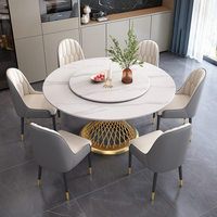 Luxuriöser Runder Marmor-Esstisch mit Lazy Susan Goldfarbener Metallgewebter Basis & Eingebauter Drehscheibe Moderner Küchentisch für 6-8 Personen