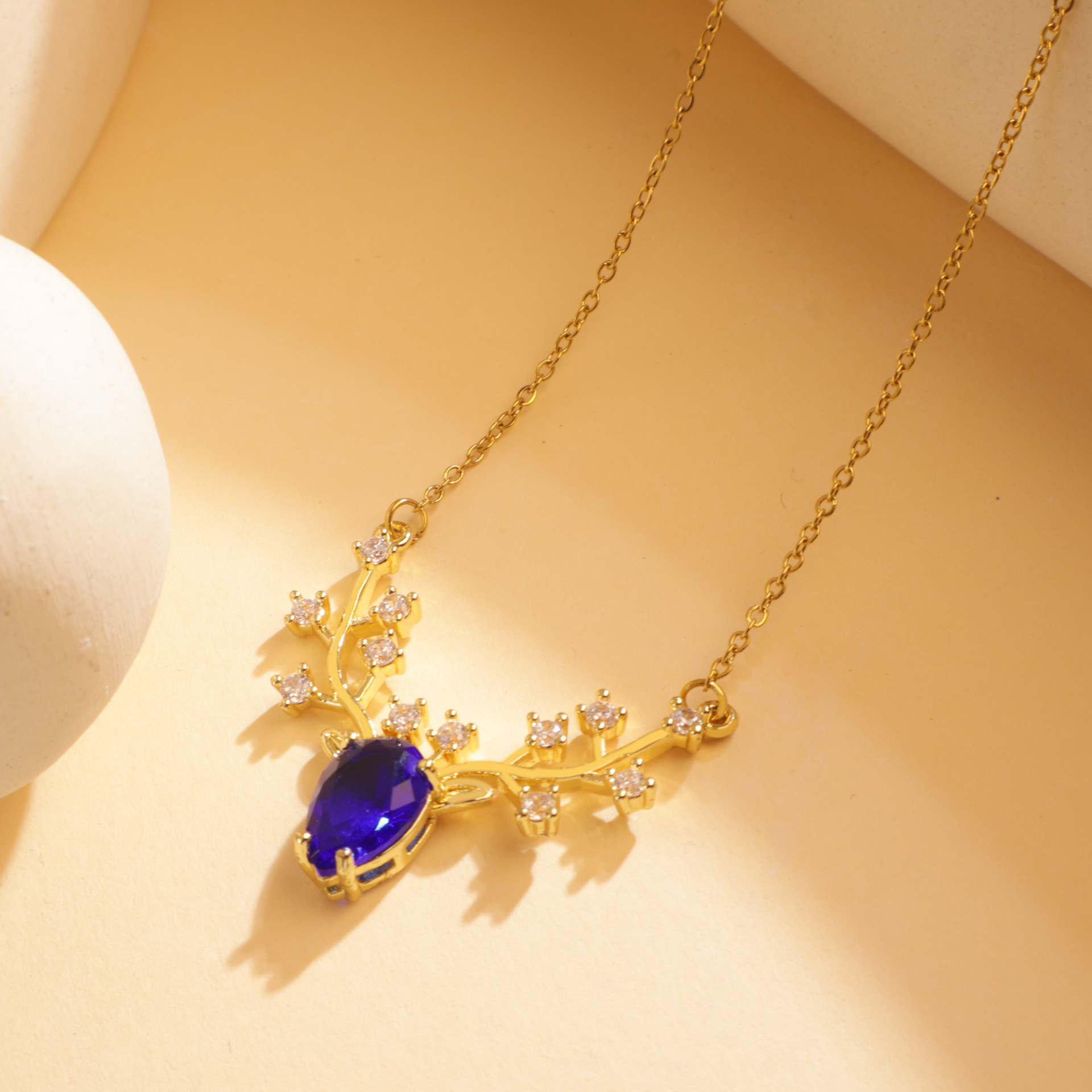 Xl229 collana di corna di zircone ovale blu oro